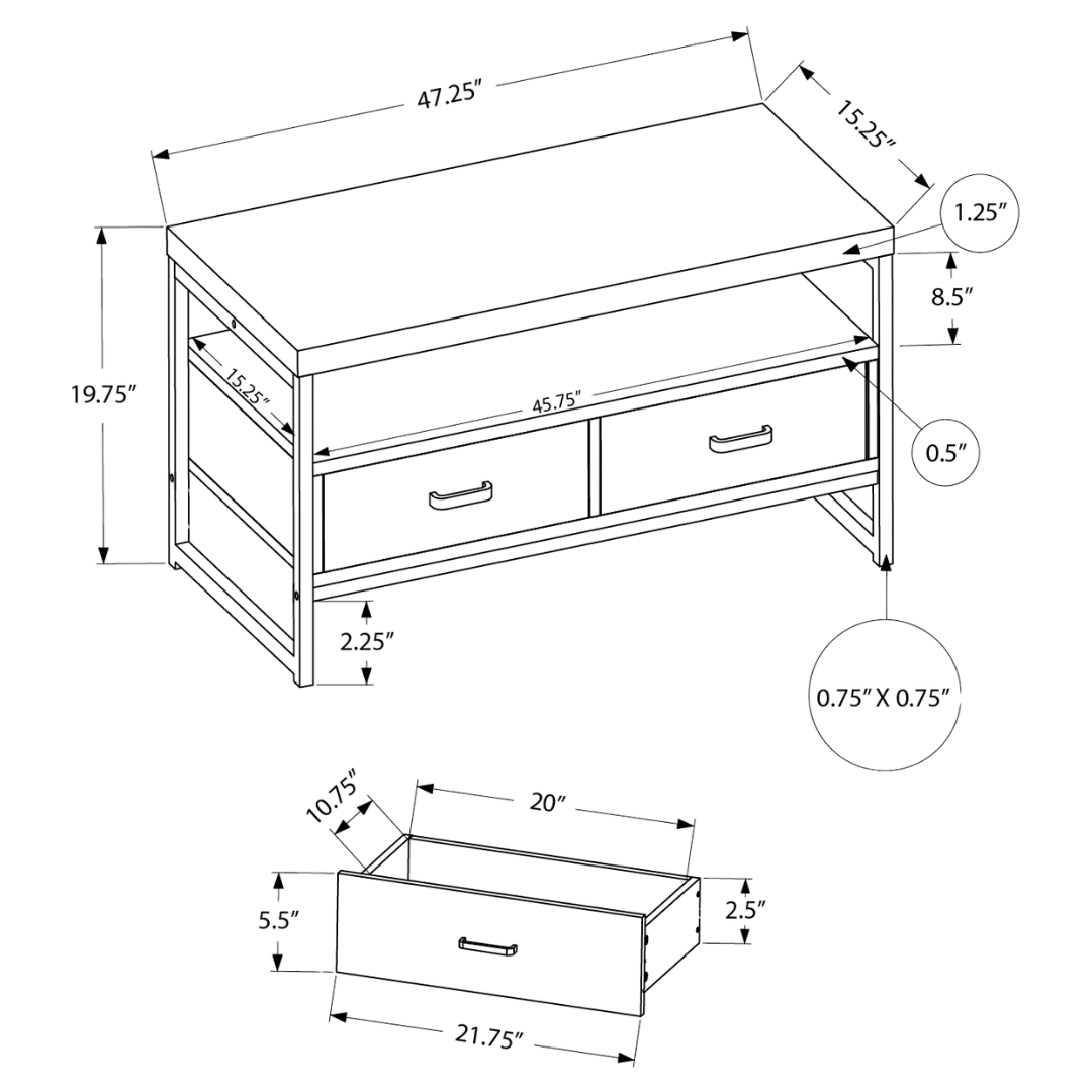 Zyven – 48" Dark Taupe TV Stand – Black Metal Frame