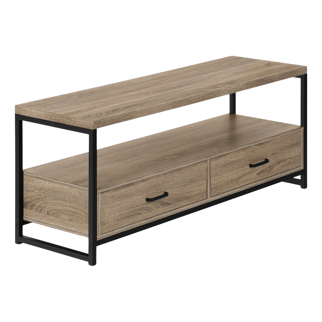 Meuble TV Zyven – 122 cm (48 po) taupe foncé – Structure en métal noir