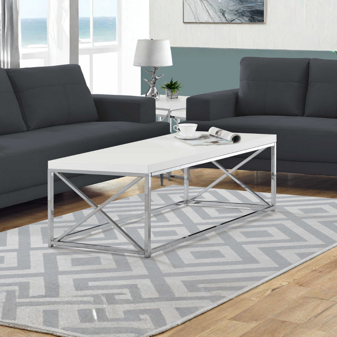 Talom – Coffee Table – Glossy White & Chrome