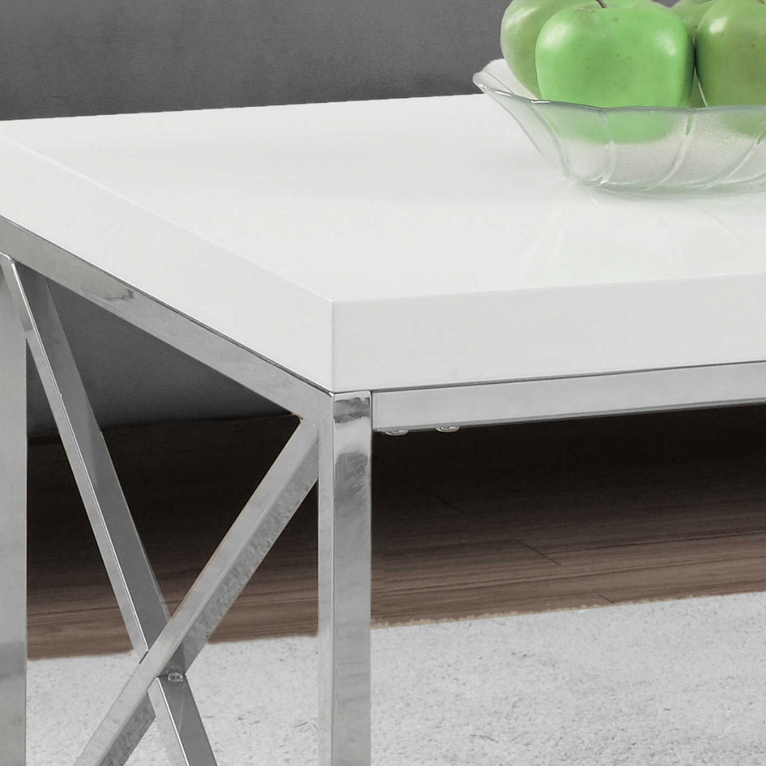 Talom – Table basse – Blanc brillant et chrome
