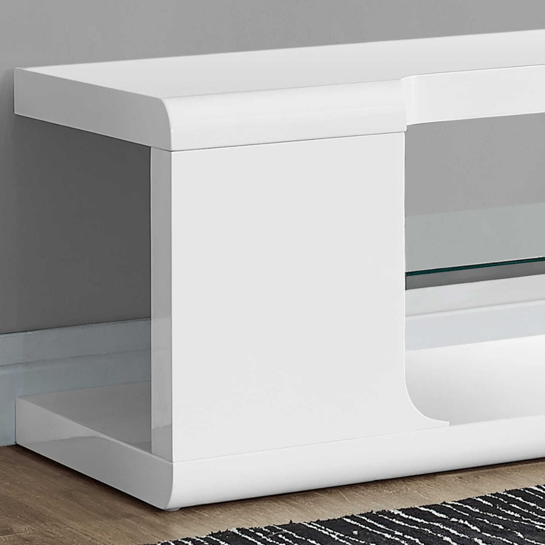 Terlo – High-Gloss White TV Stand with Glass Shelf – 60"