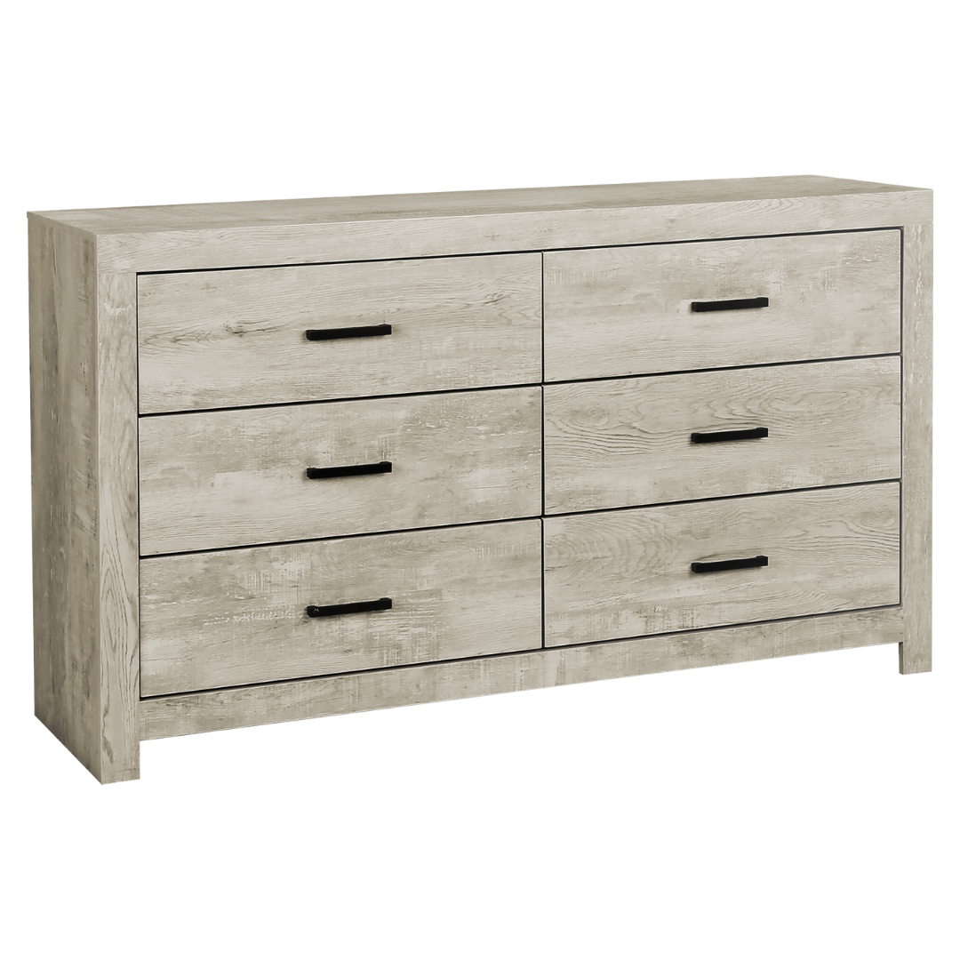 Commode Alvero à 6 tiroirs avec miroir – Chêne blanchi