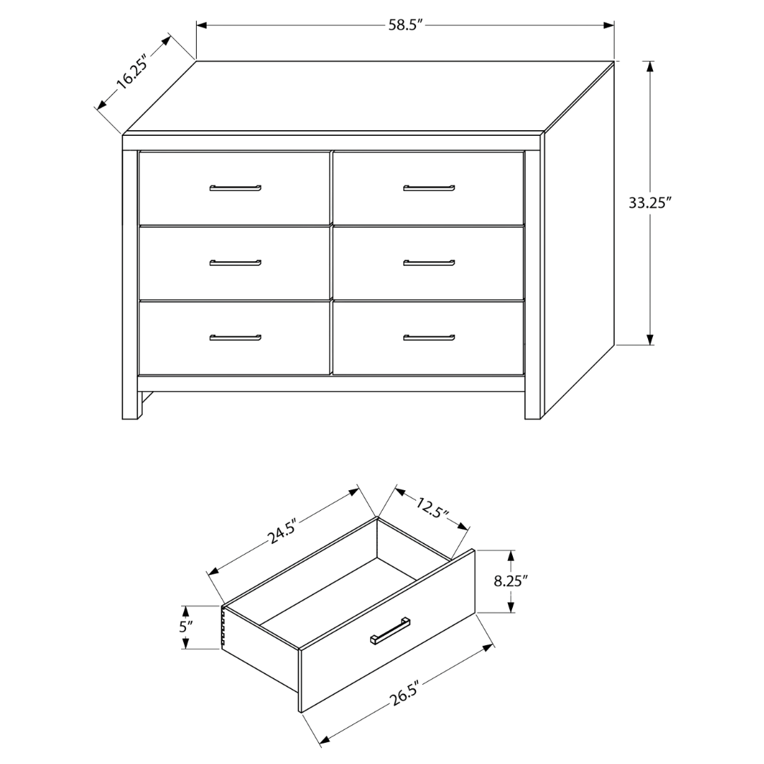 Commode Alvero à 6 tiroirs avec miroir – Chêne blanchi