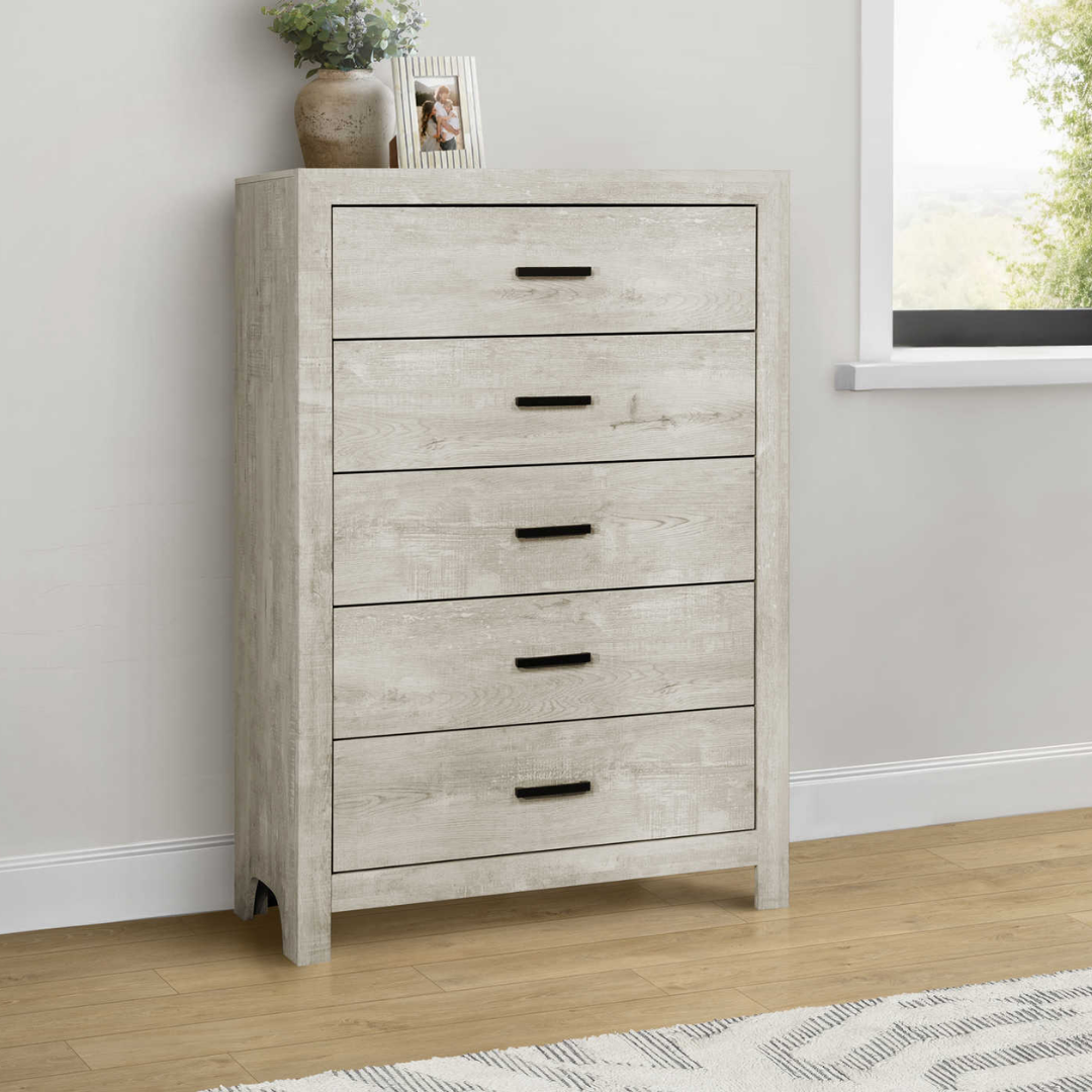 Commode 5 tiroirs en chêne blanchi – Bleachwood