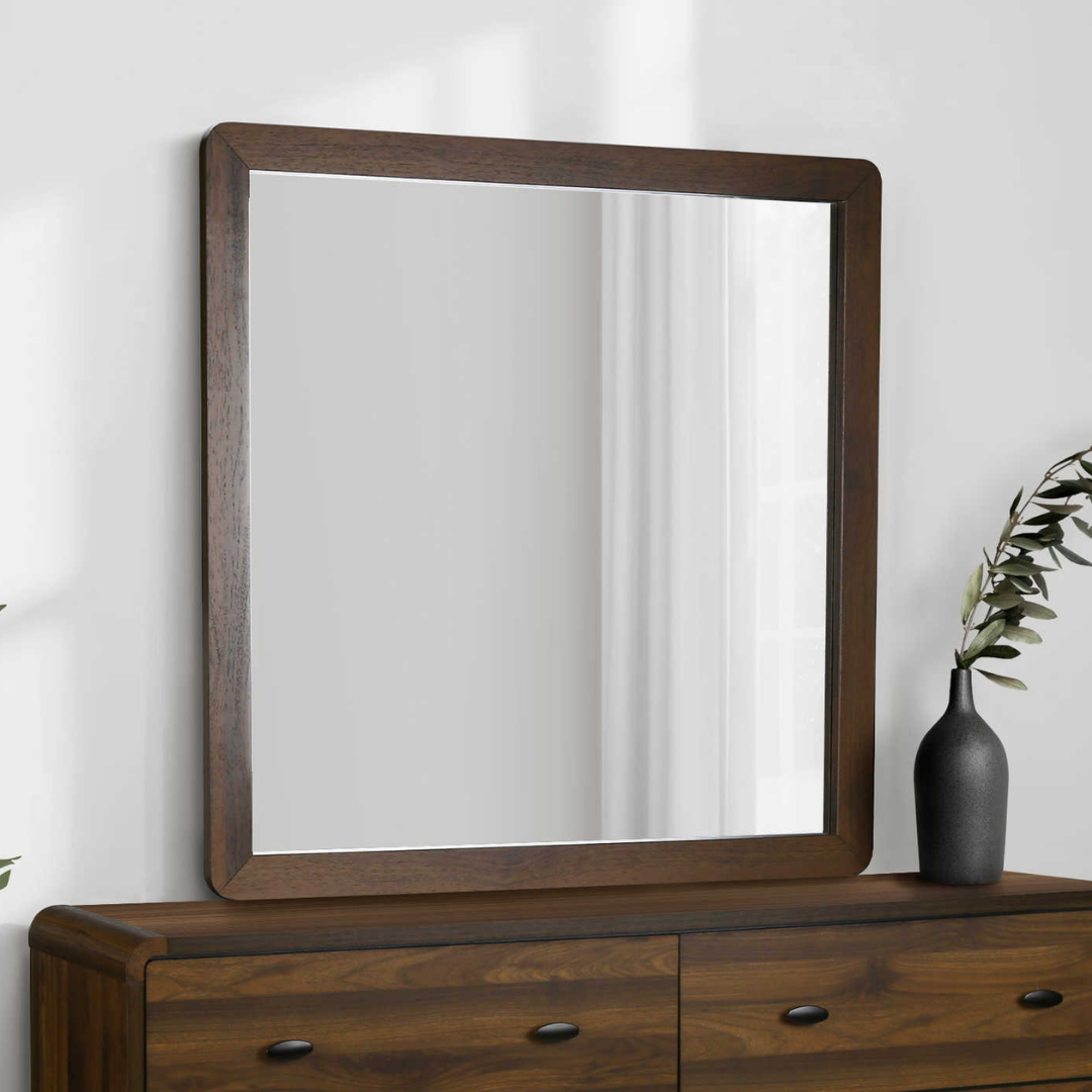 Nolara – Commode à 6 tiroirs avec miroir – Finition noyer