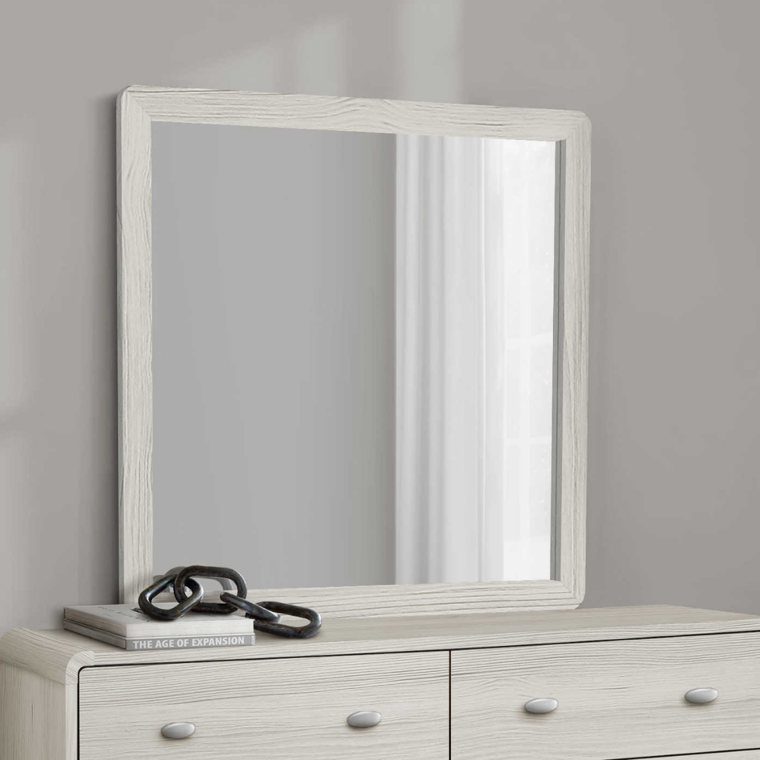 Commode Arvena à 6 tiroirs avec miroir – Finition chêne gris