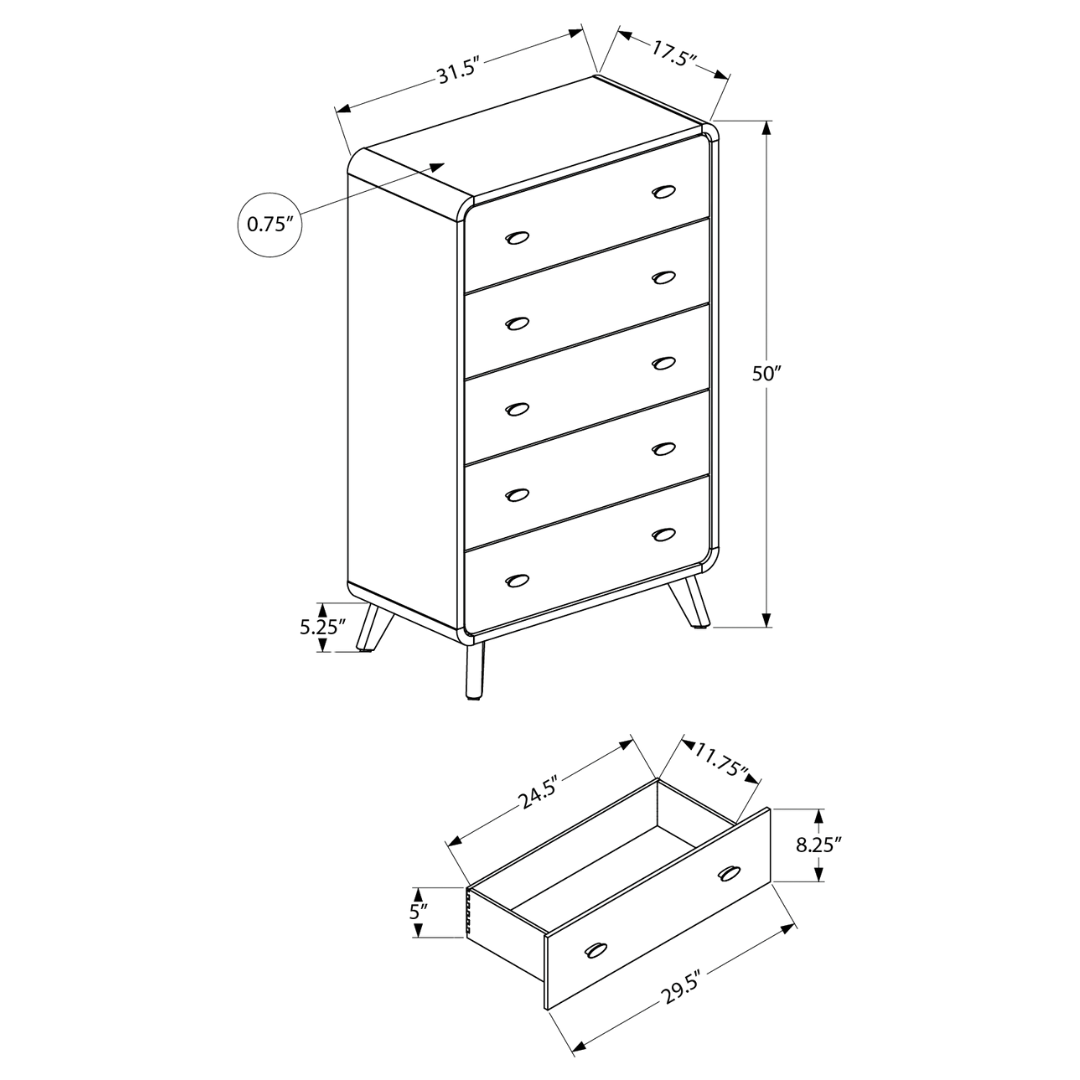 Commode Waldena à 5 tiroirs – Chêne gris