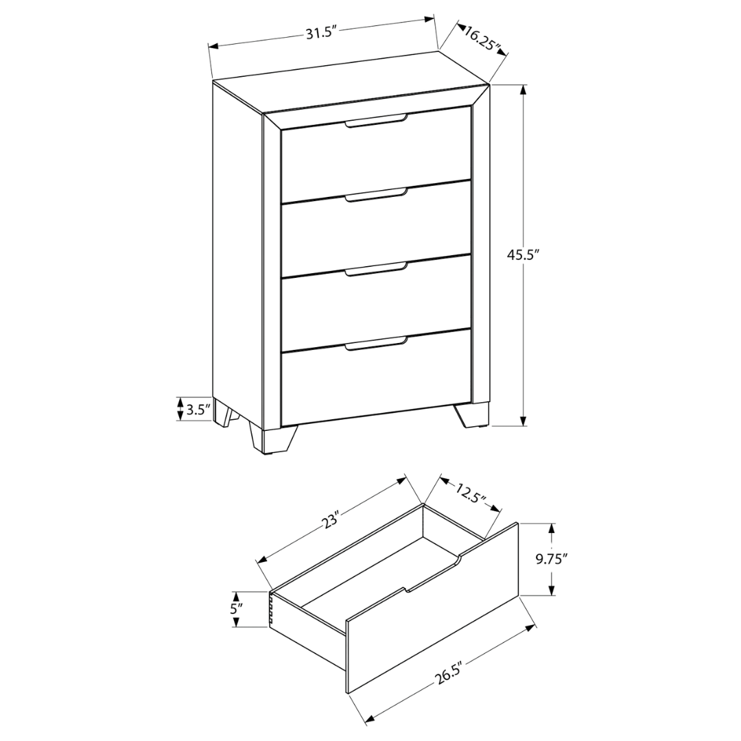 Commode Snowline à 4 tiroirs – Finition bois blanc