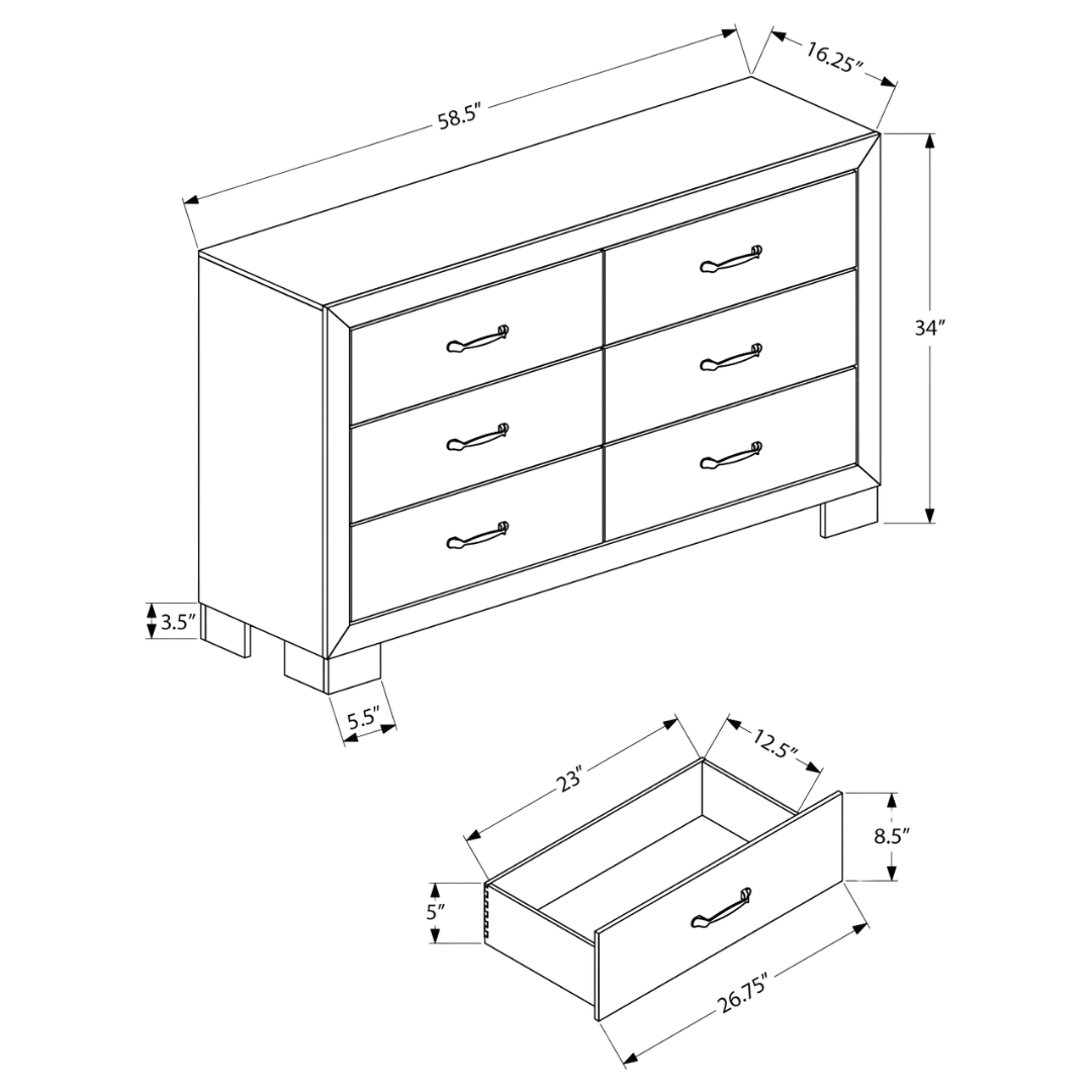 Commode Ravenwood à 6 tiroirs – Finition chêne rustique