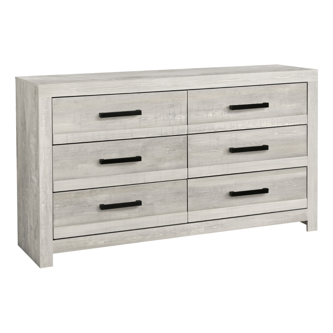 Commode Arlington à 6 tiroirs avec miroir – Finition chêne gris recyclé