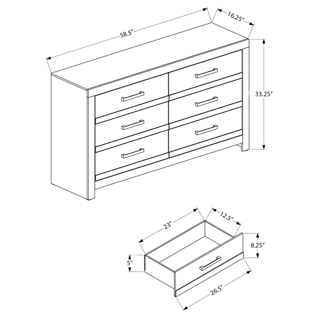 Commode Arlington à 6 tiroirs avec miroir – Finition chêne gris recyclé
