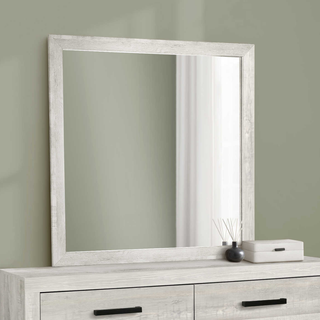 Commode Arlington à 6 tiroirs avec miroir – Finition chêne gris recyclé