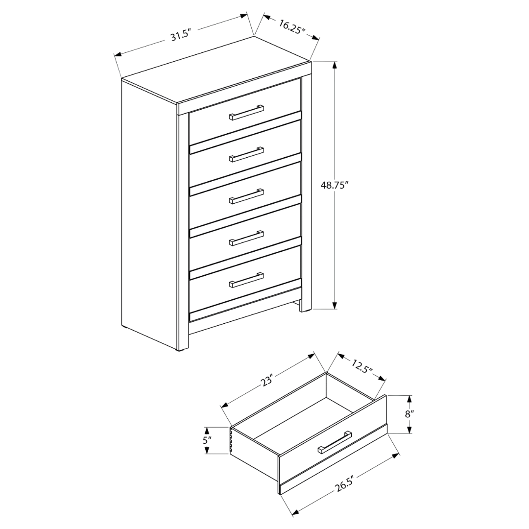 Greyhaven – Commode à 5 tiroirs – Gris recyclé