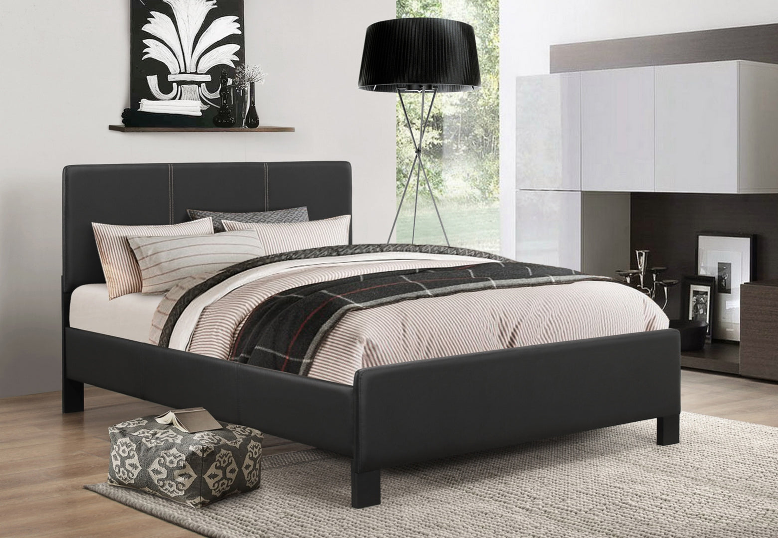 Queen Bed - Black PU Bed 175