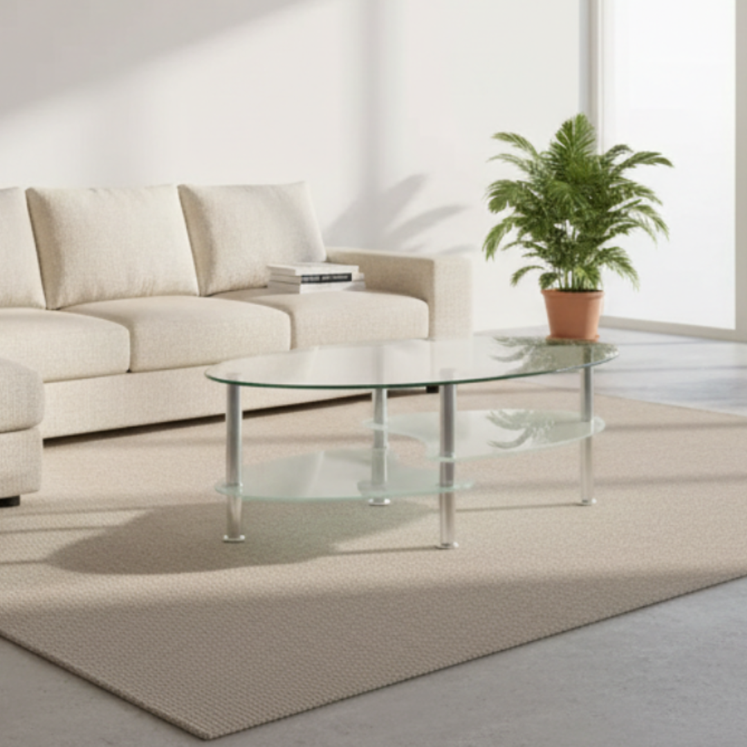 Tivra – Table basse – Verre transparent et chrome