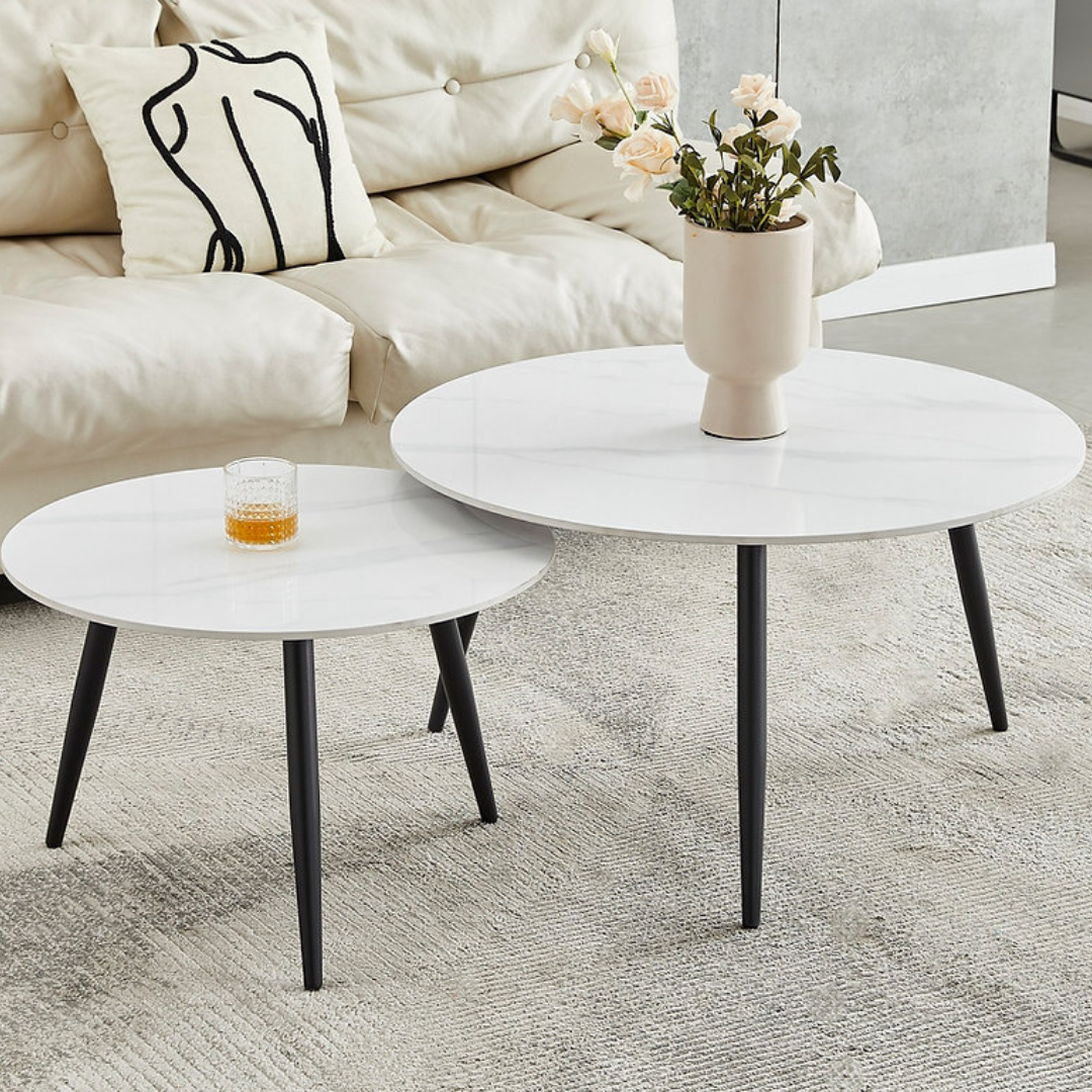 Navor – 2-Piece Coffee Table Set – White Sintered Stone