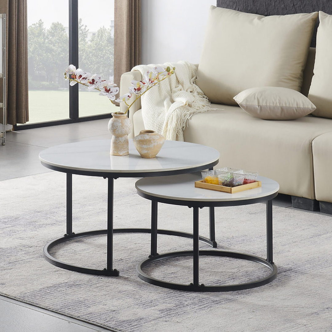 Varel – 2-Piece Coffee Table Set – Snowy White Sintered Stone
