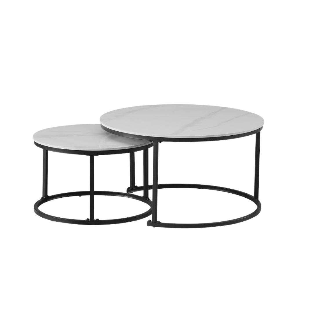 Varel – Ensemble de 2 tables basses – Pierre frittée blanc neige