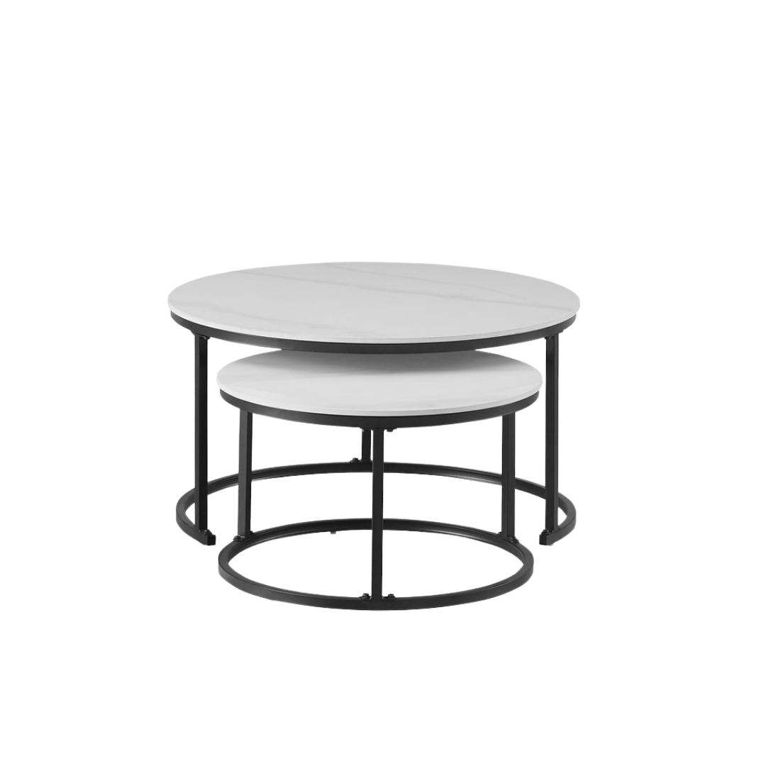 Varel – Ensemble de 2 tables basses – Pierre frittée blanc neige