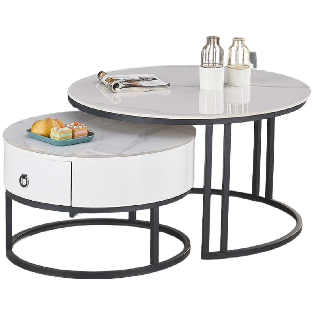 Delila – Ensemble de 2 tables basses – Pierre frittée blanche