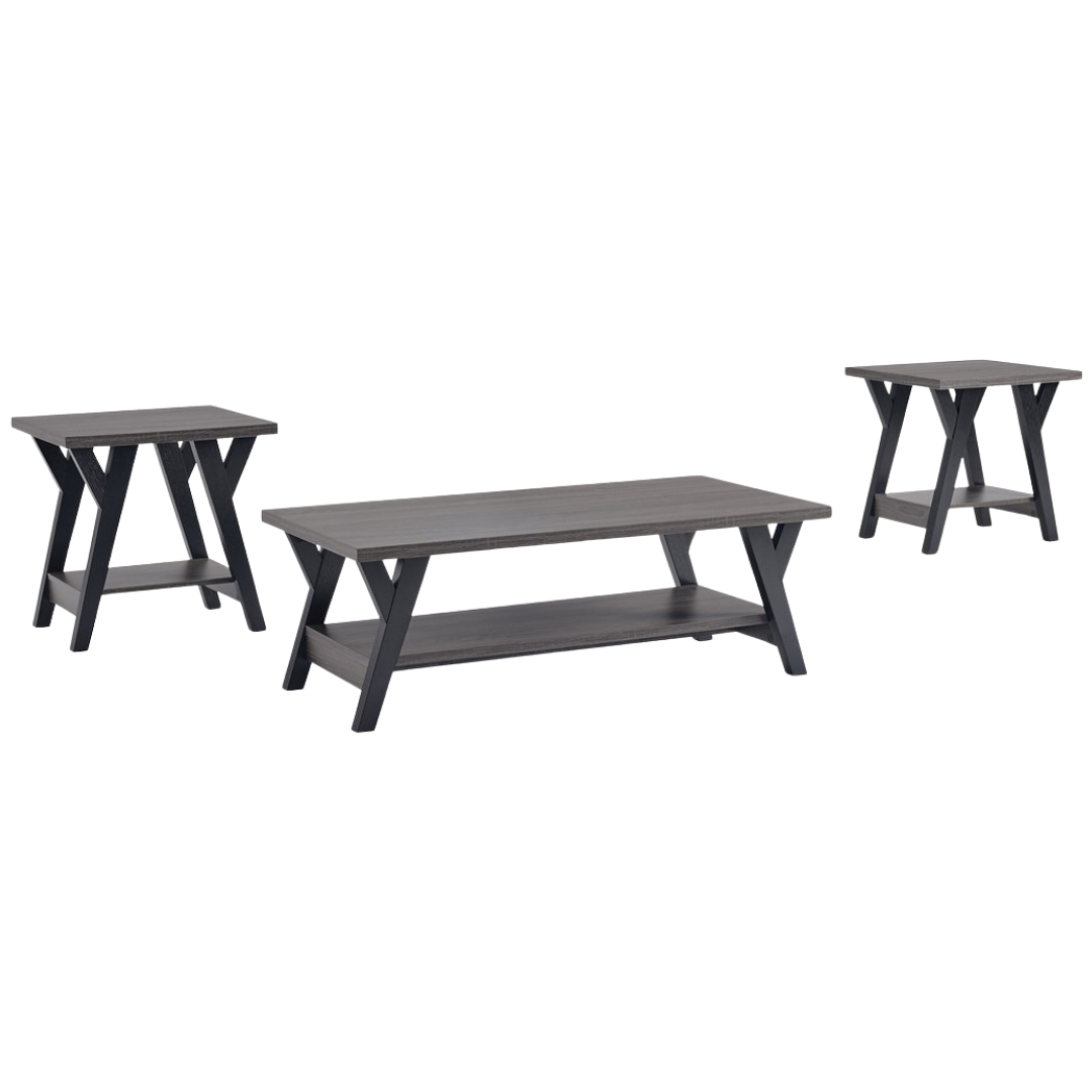 Merla – Ensemble de 3 tables basses – Pieds en bois et noirs