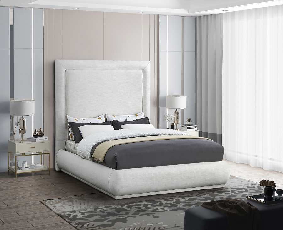 Queen Bed - Creme Linen Fabric Bed with Padded Headboard 5200