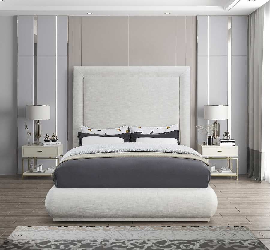 Lit Queen Size - Tissu en lin crème avec tête de lit rembourrée 5200