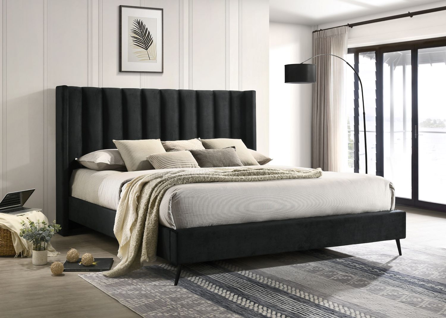 Queen Bed - Black Velvet Bed 5231
