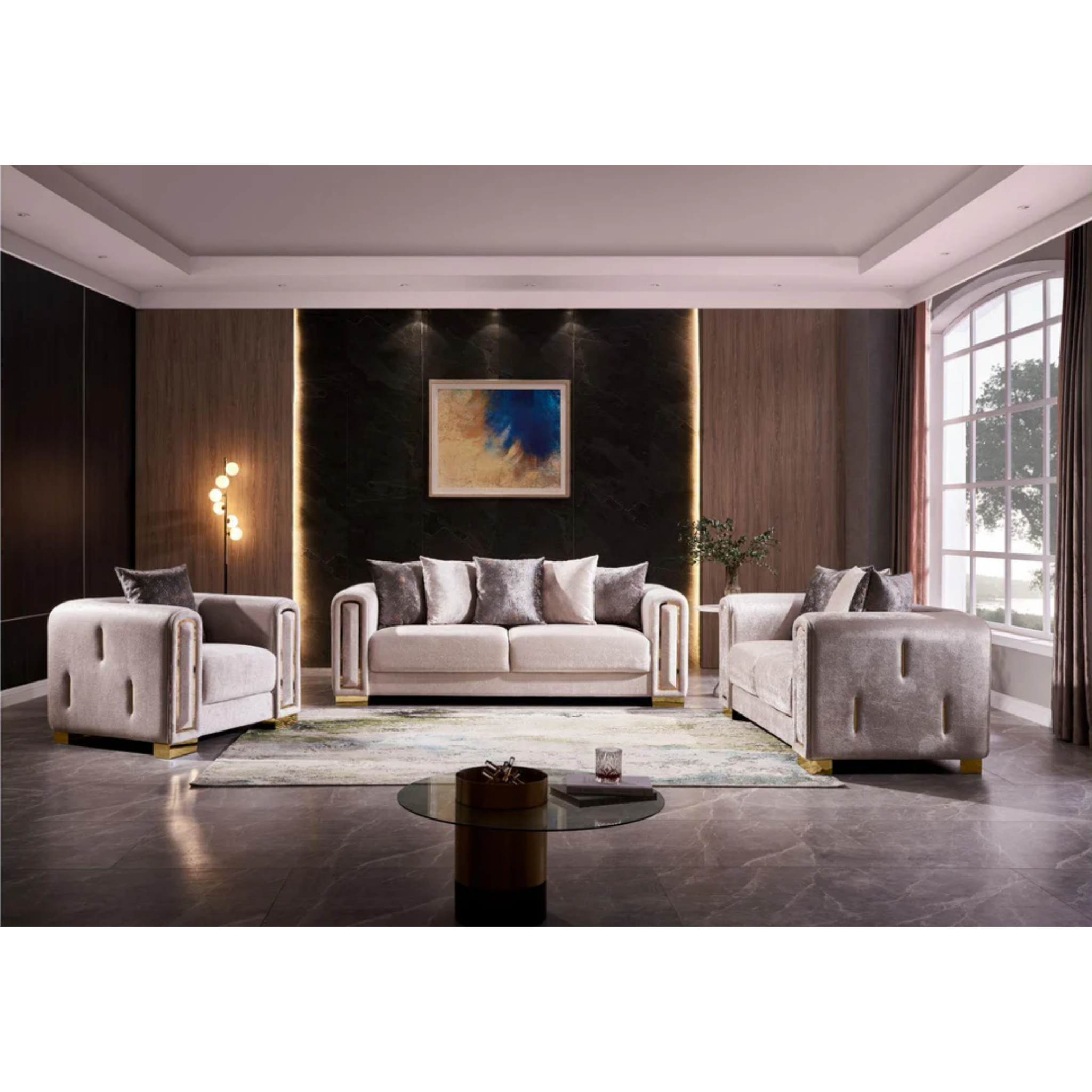 IMPREZA - Ensemble de canapés 3 pièces en tissu beige