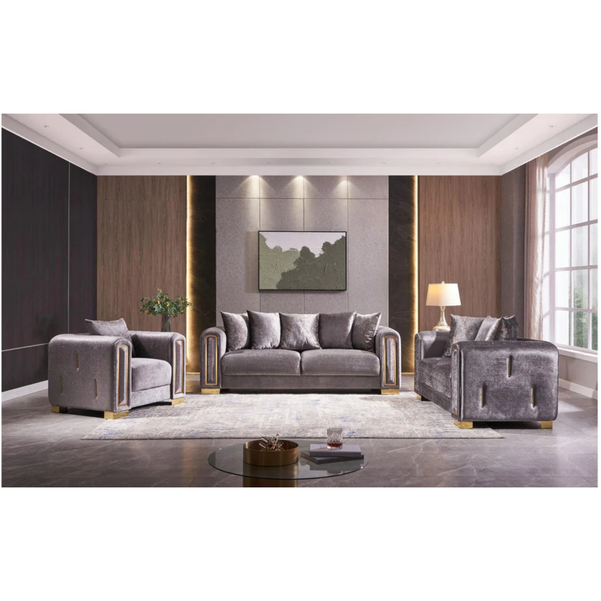 IMPREZA - Ensemble de canapés 3 pièces en tissu gris