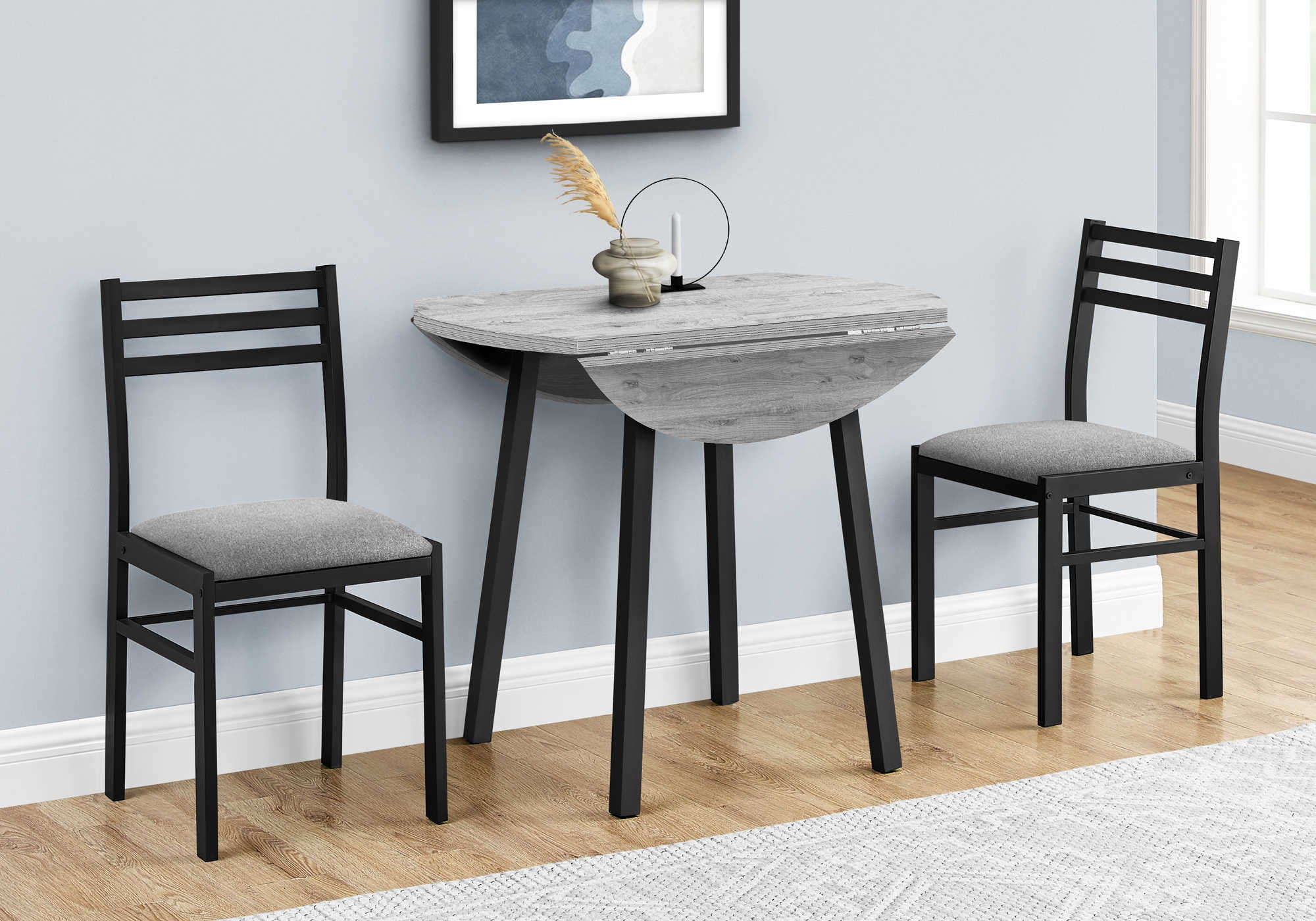 DINING SET - 3PCS SET / GREY TOP / BLACK METAL # I 1007