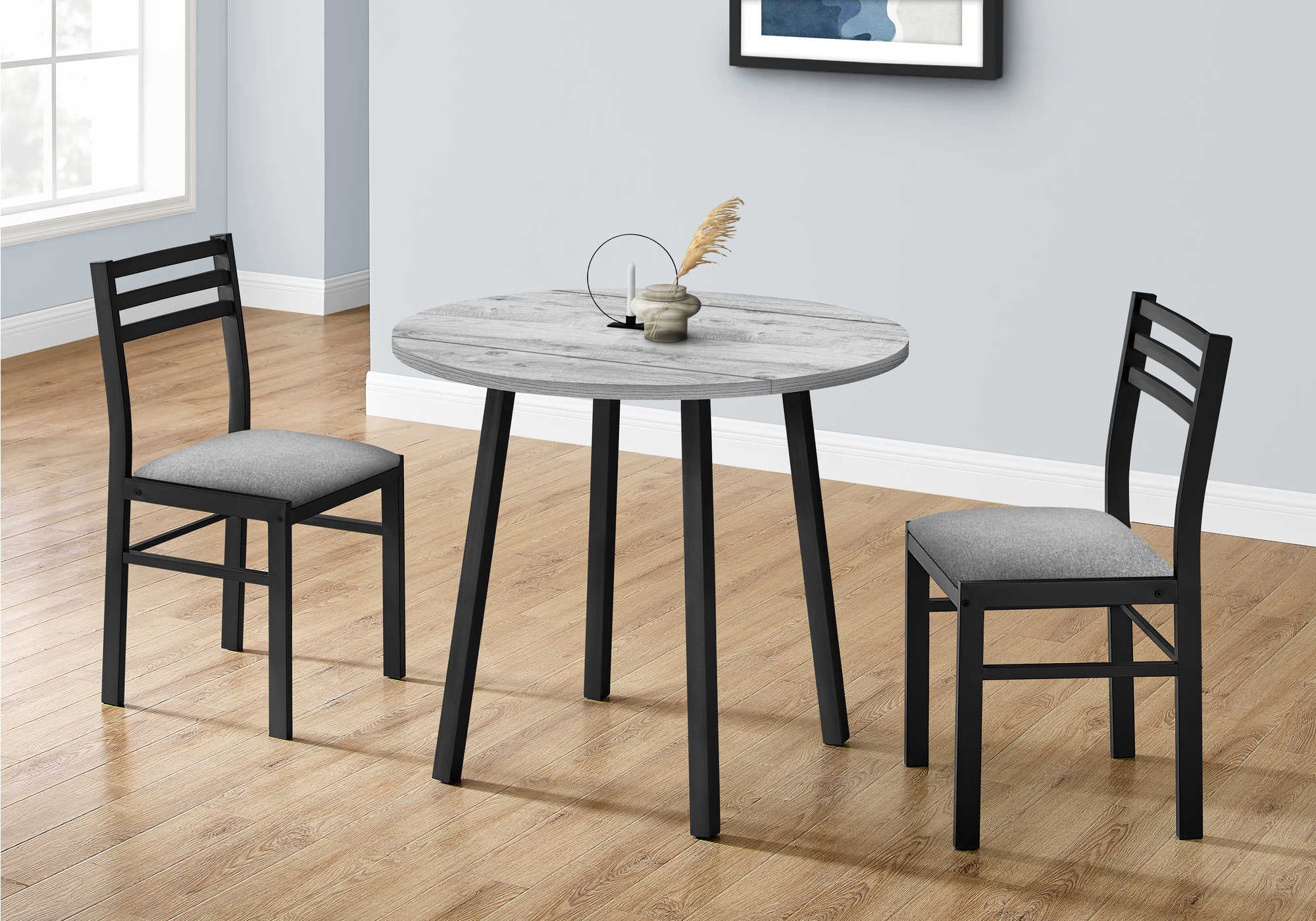 DINING SET - 3PCS SET / GREY TOP / BLACK METAL # I 1007