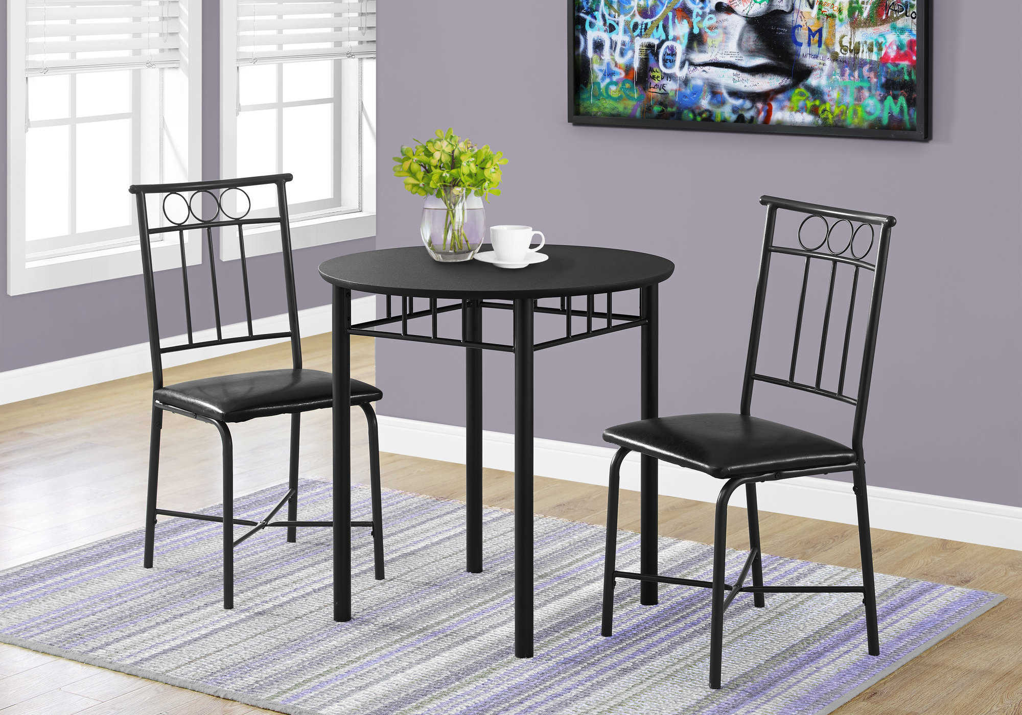DINING SET - 3PCS SET / BLACK METAL AND TOP # I 1013