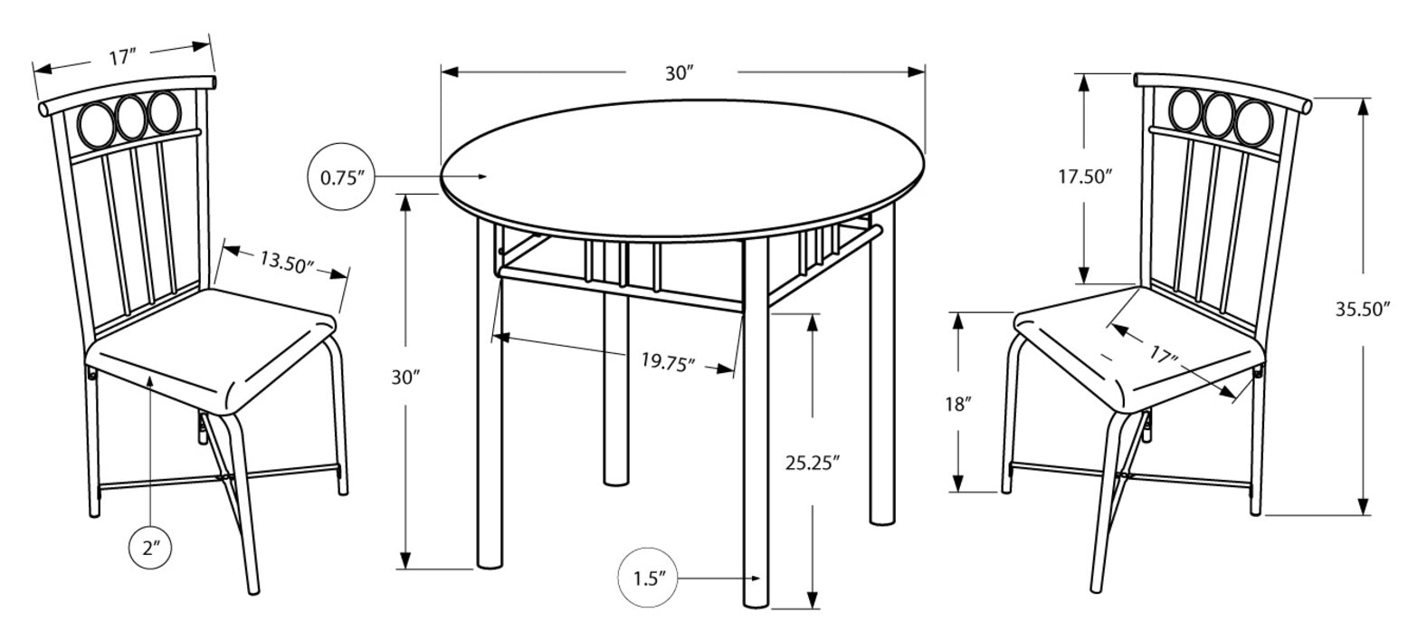DINING SET - 3PCS SET / BLACK METAL AND TOP # I 1013