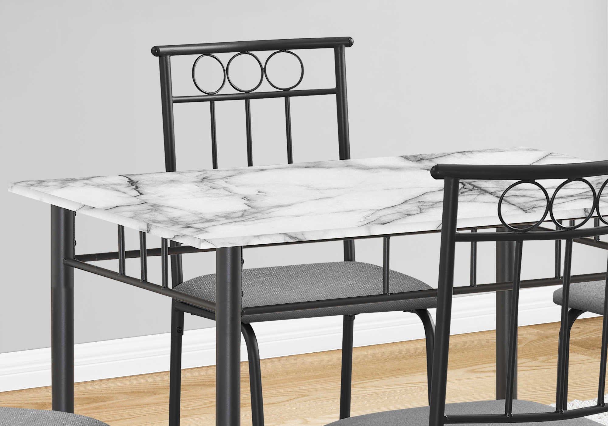 DINING SET - 5PCS SET / WHITE MARBLE TOP / BLACK METAL # I 1014