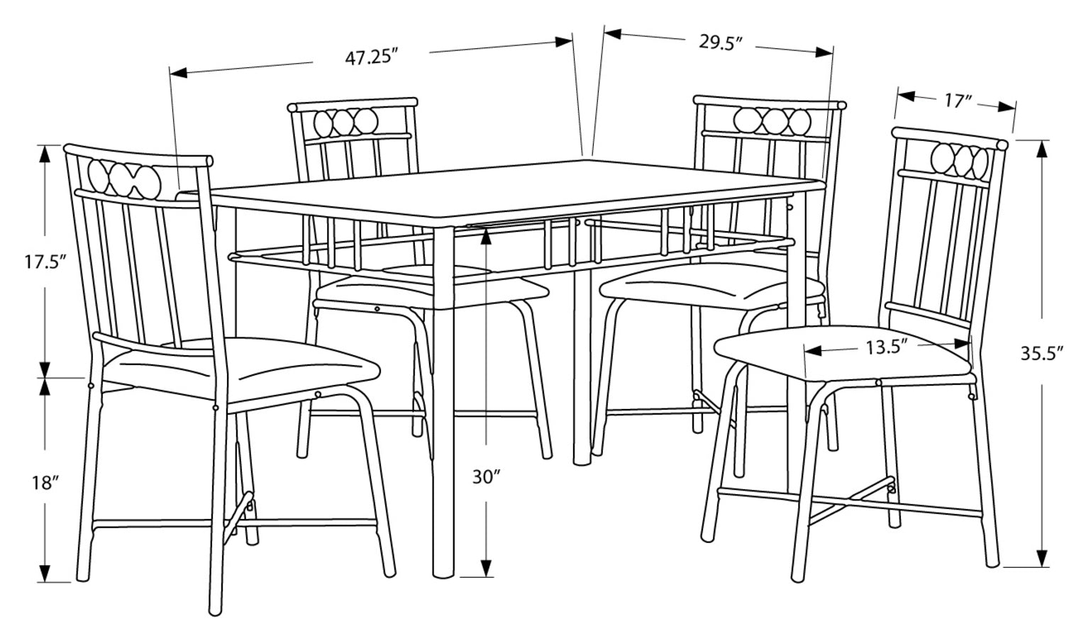 DINING SET - 5PCS SET / ESPRESSO MARBLE / BRONZE METAL # I 1029