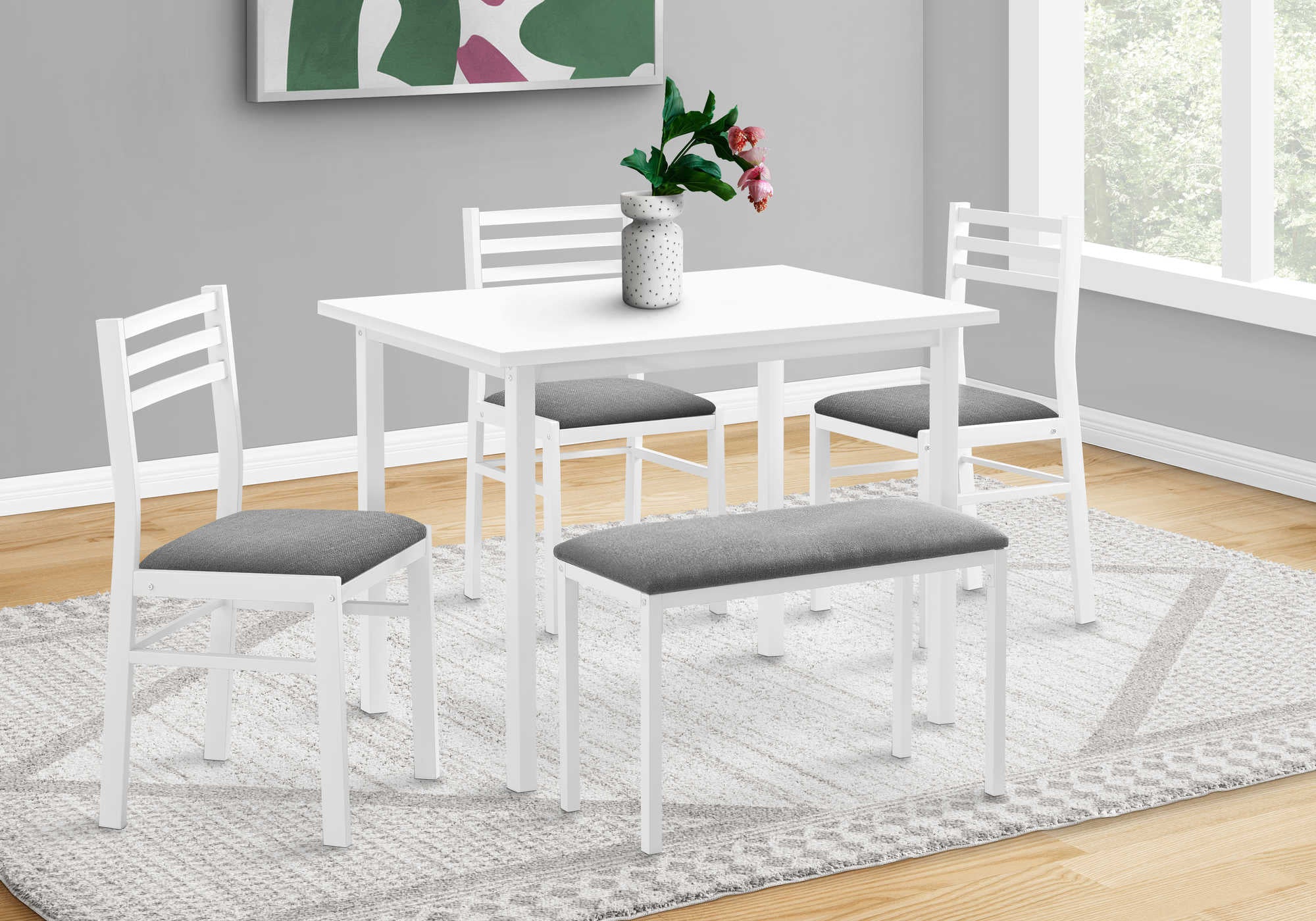 DINING SET - 5PCS SET / WHITE TOP / WHITE METAL # I 1031