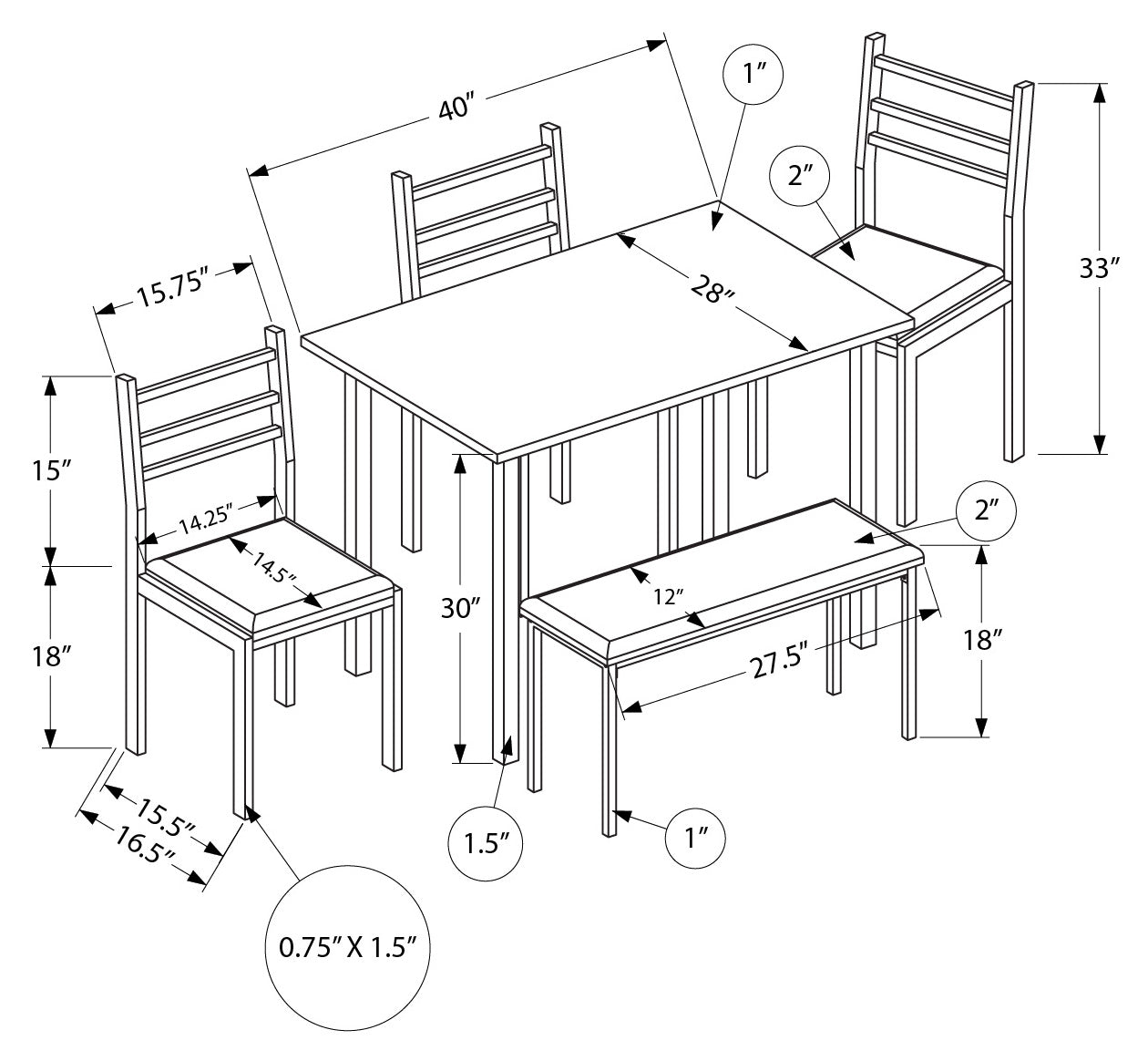 DINING SET - 5PCS SET / WHITE TOP / WHITE METAL # I 1031