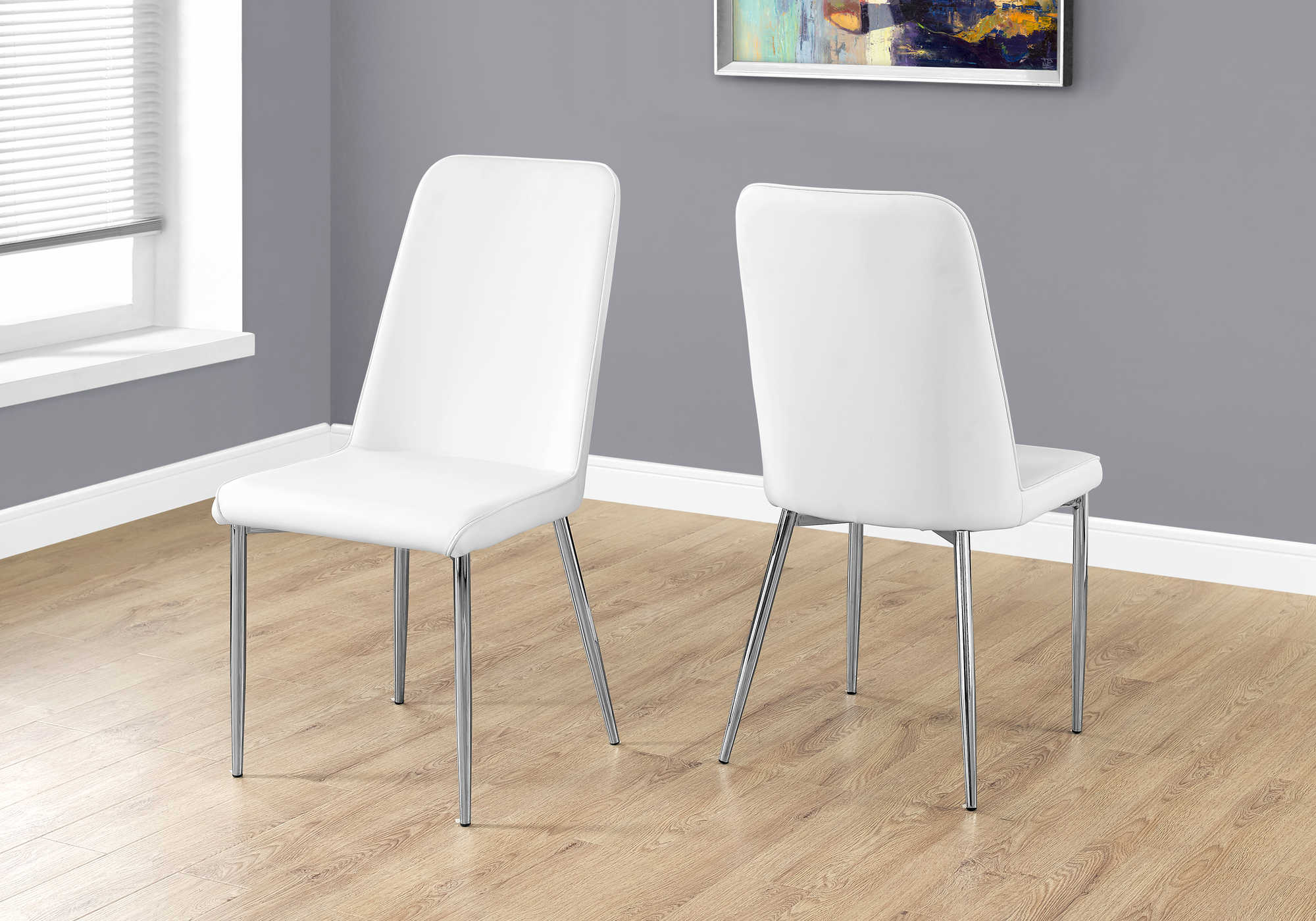 DINING CHAIR - 2PCS / 37"H / WHITE LEATHER-LOOK / CHROME # I 1033