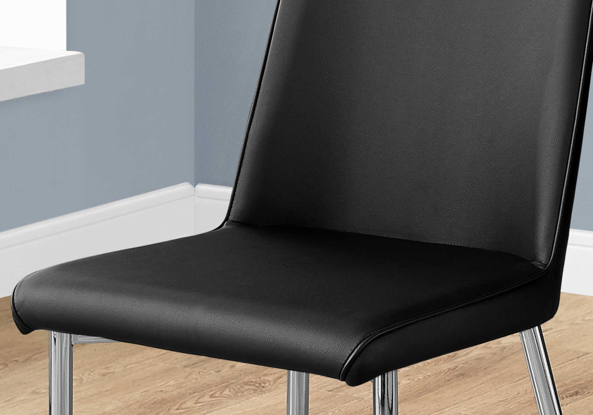 DINING CHAIR - 2PCS / 37"H / BLACK LEATHER-LOOK / CHROME # I 1034