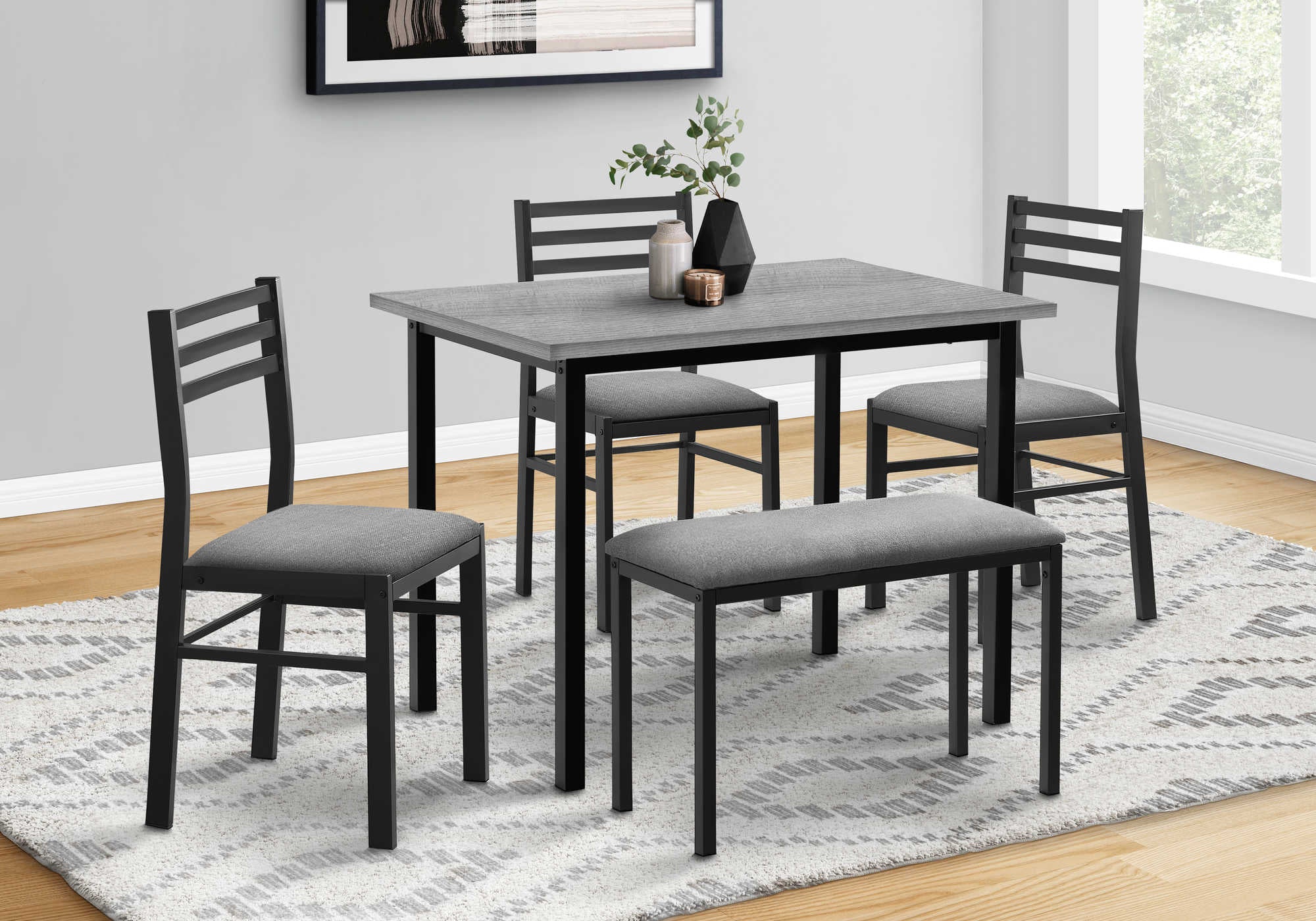 DINING SET - 5PCS SET / GREY TOP / BLACK METAL # I 1037