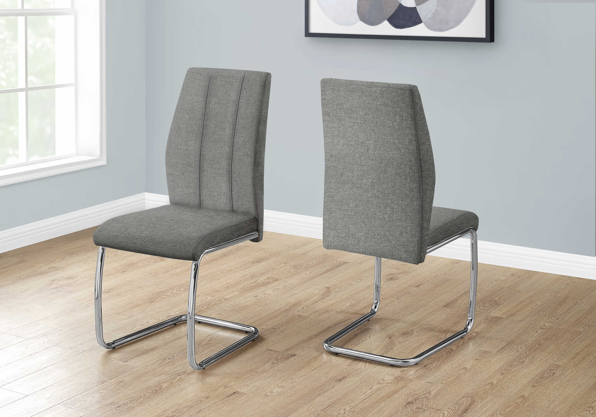 DINING CHAIR - 2PCS / 39"H / GREY FABRIC / CHROME # I 1061