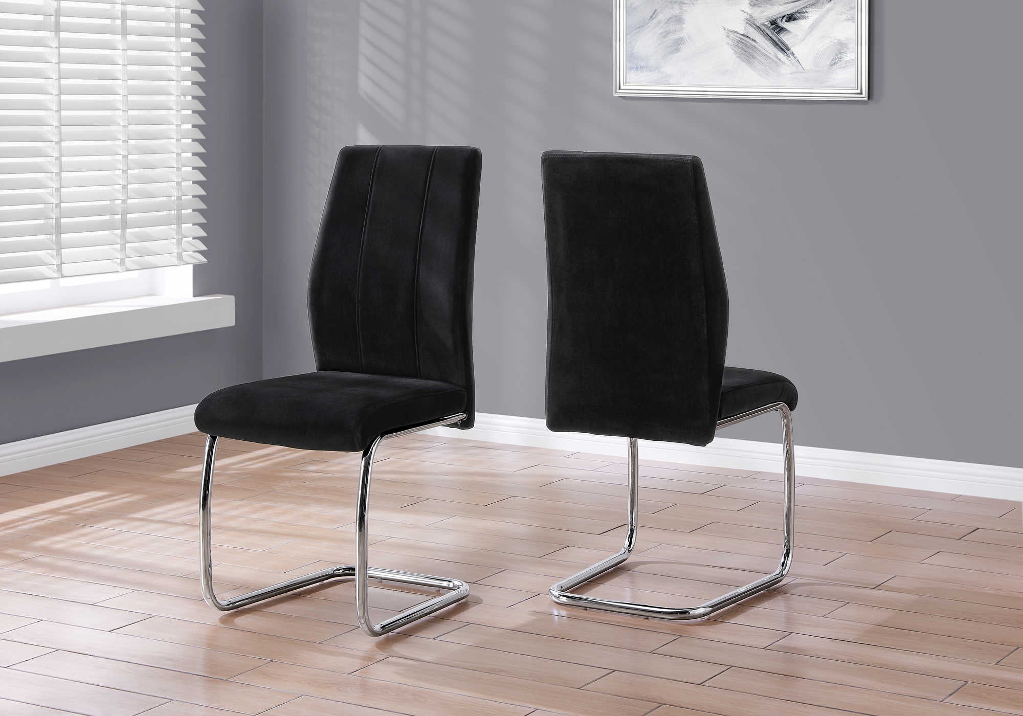 DINING CHAIR - 2PCS / 39"H / BLACK VELVET / CHROME # I 1067