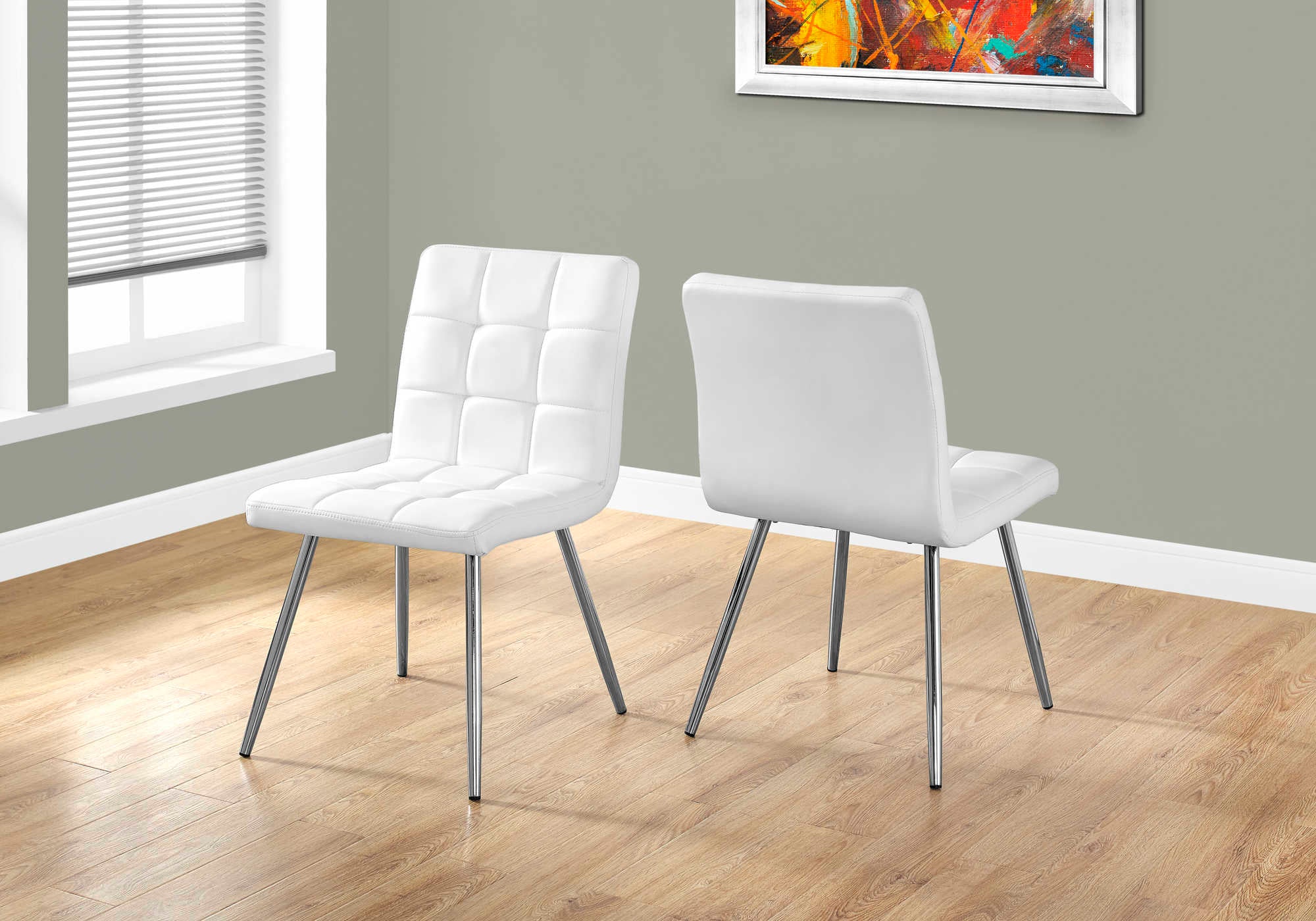 DINING CHAIR - 2PCS / 32"H / WHITE LEATHER-LOOK / CHROME # I 1071