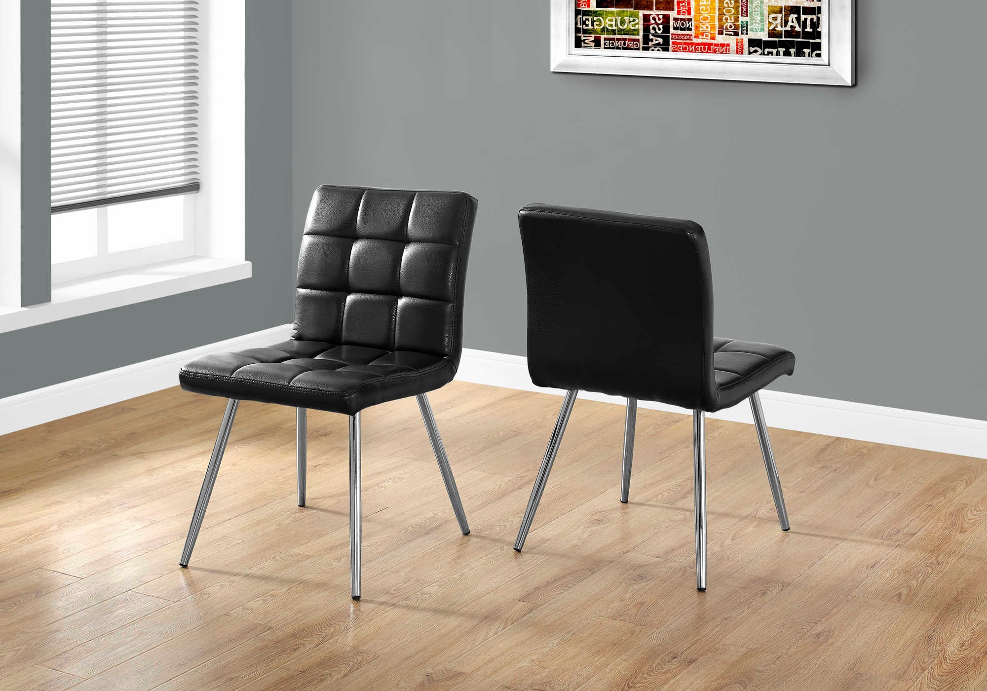 DINING CHAIR - 2PCS / 32"H / BLACK LEATHER-LOOK / CHROME # I 1073