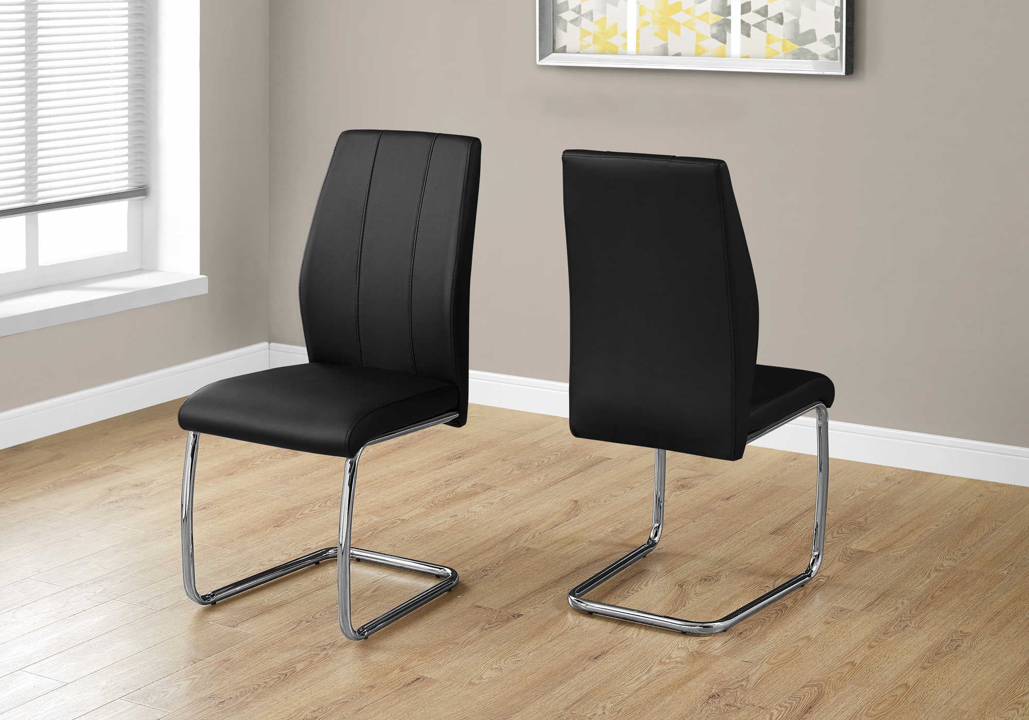 DINING CHAIR - 2PCS / 39"H / BLACK LEATHER-LOOK / CHROME # I 1076