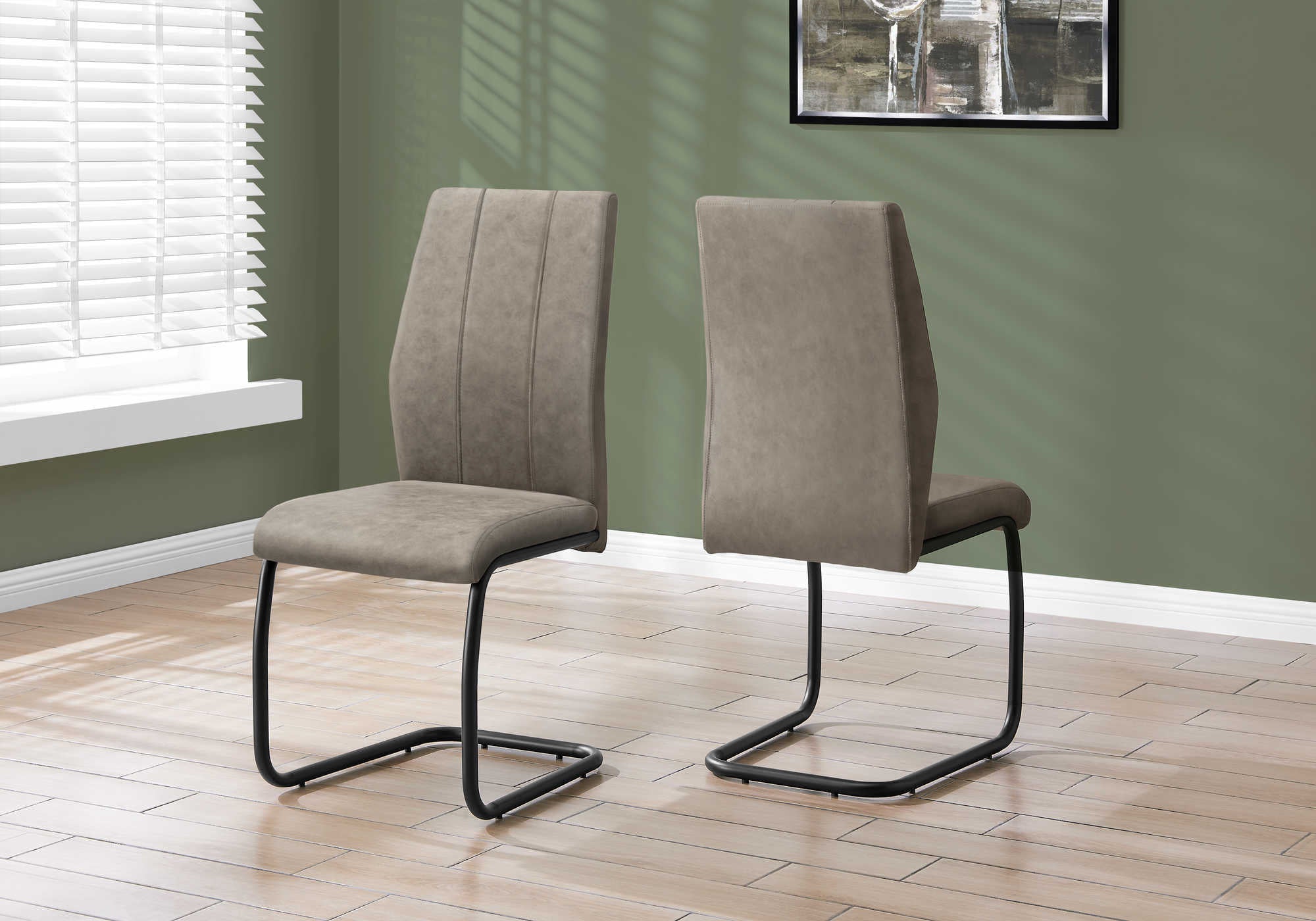 DINING CHAIR - 2PCS / 39"H / TAUPE FABRIC / BLACK METAL # I 1114