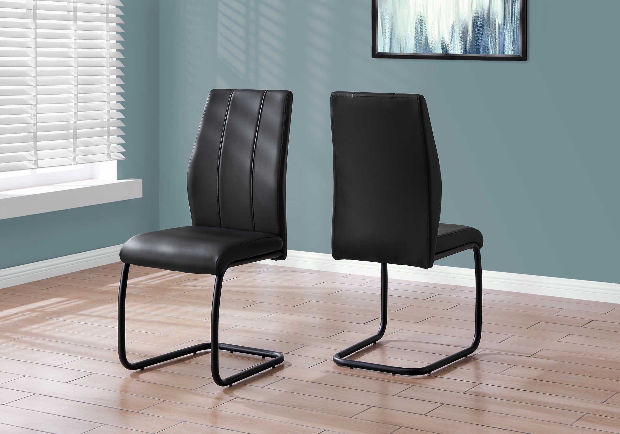 DINING CHAIR - 2PCS / 39"H / BLACK LEATHER-LOOK / METAL # I 1123