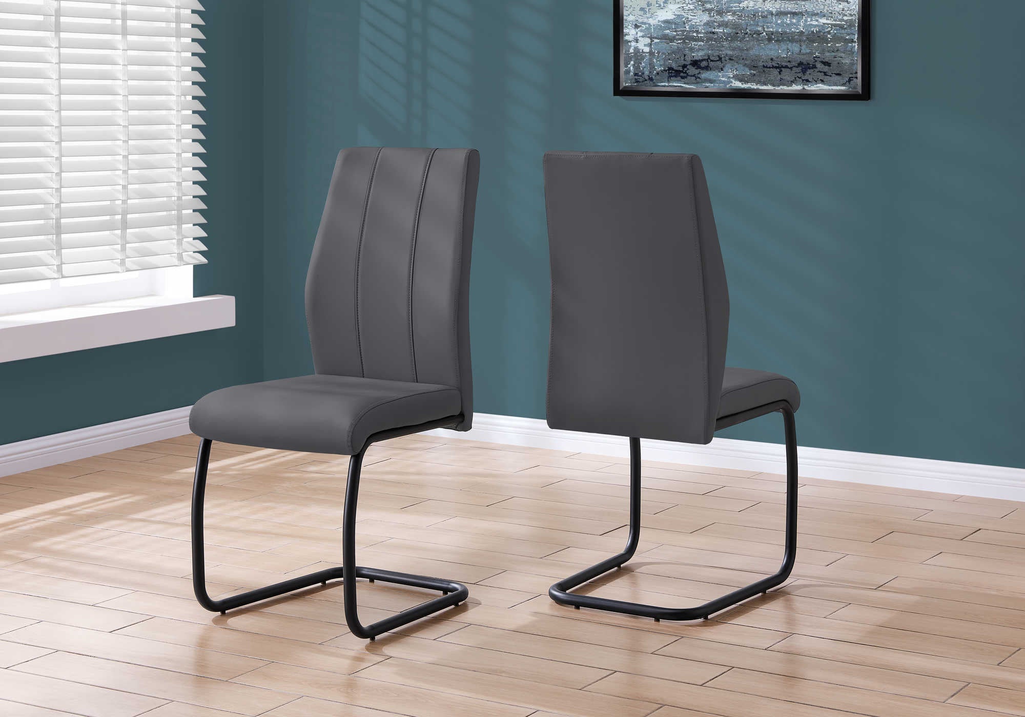 DINING CHAIR - 2PCS / 39"H / GREY LEATHER-LOOK / METAL # I 1124