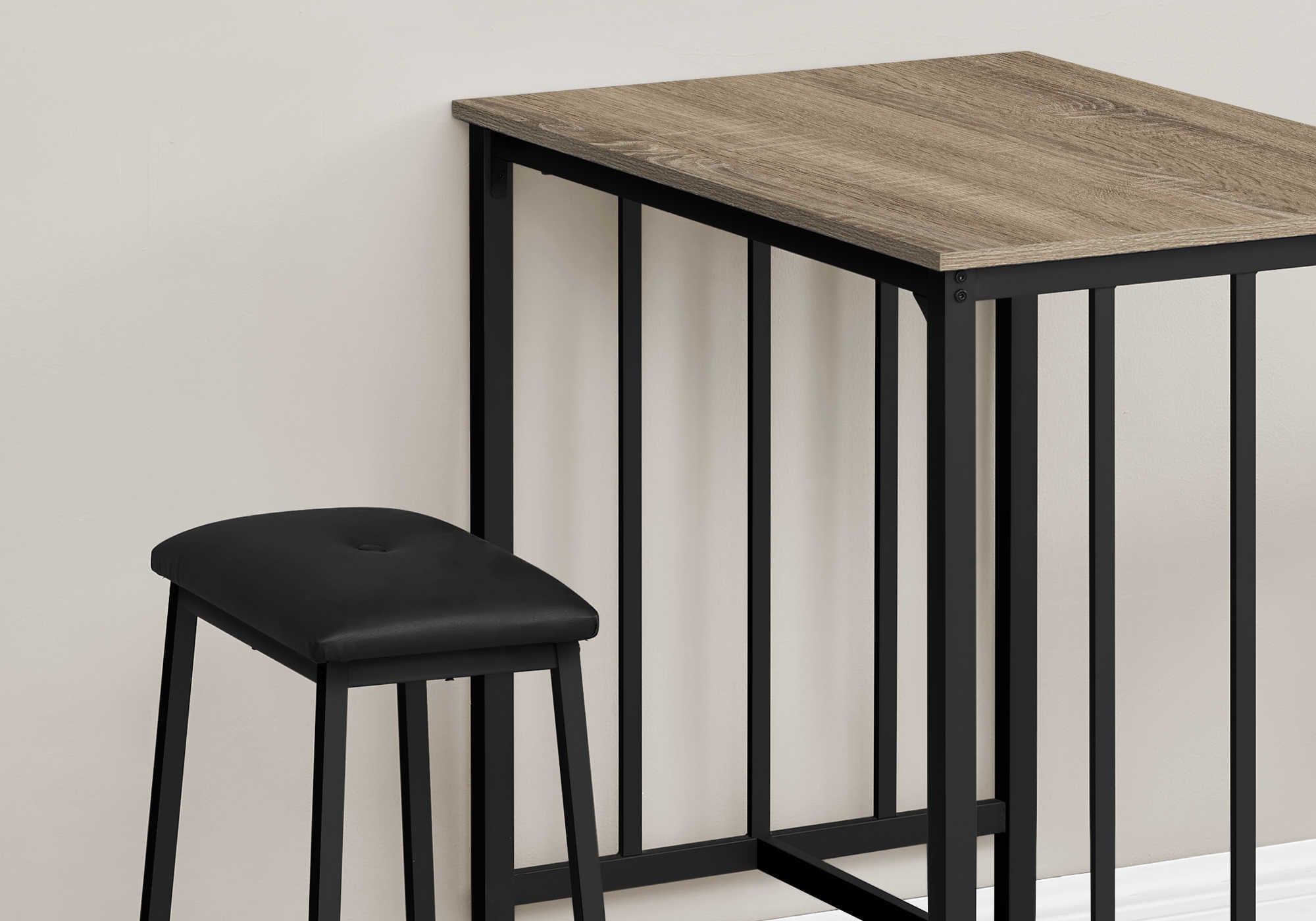 DINING SET - 3PCS COUNTER HEIGHT DARK TAUPE / BLACK METAL # I 1143